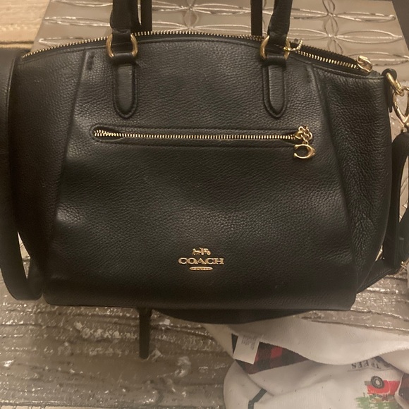 Coach Polished Black Leather  Elise Satchel with Gold Accents - Picture 3 of 16